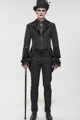Black Gothic Embroidered Print Pattern Metal Pattern Buckle Decoration Trumpet Sleeve Men's Swallowtail Coat - Product - 6