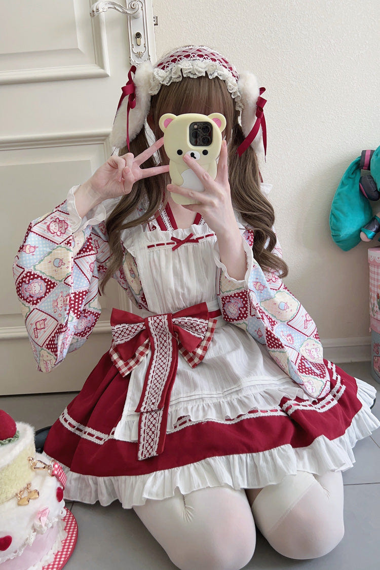 [Showa Sweet Pet] Ruffle Bowknot Sweet Japanese Maid Lolita Dress 6 Colors - Product - 9