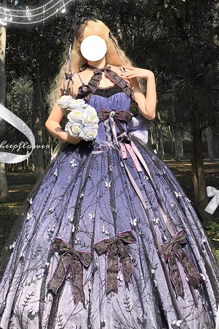 Purple [Starry Night Solo] Sleeveless Jacquard Bow Lace-Up Sweet Princess Lolita Jsk Dress - Product - 2
