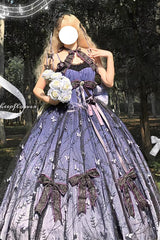 Purple [Starry Night Solo] Sleeveless Jacquard Bow Lace-Up Sweet Princess Lolita Jsk Dress - Product - 2