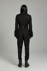 Black Bat Collar Ruffle Men's Swallow-tailed Gothic Coat - Product - 5