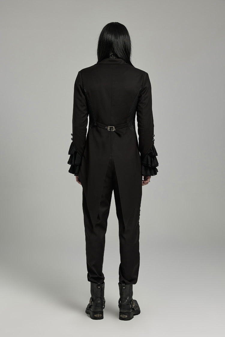 Black Bat Collar Ruffle Men's Swallow-tailed Gothic Coat - Product - 5