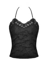 Black Off Shoulder Halterneck Lace Crinkle Women's Gothic Tank Top - Product - 3