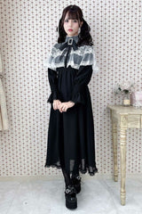 Lace Cape Long Sleeves Bowknot Slim Jirai Kei Japanese Dress 5 Colors - Product - 8