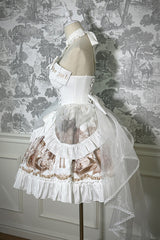 White [The Mystery of The Doll] Halterneck Print Ruffle Bowknot Drawstring Gothic Lolita Dress - Product - 14