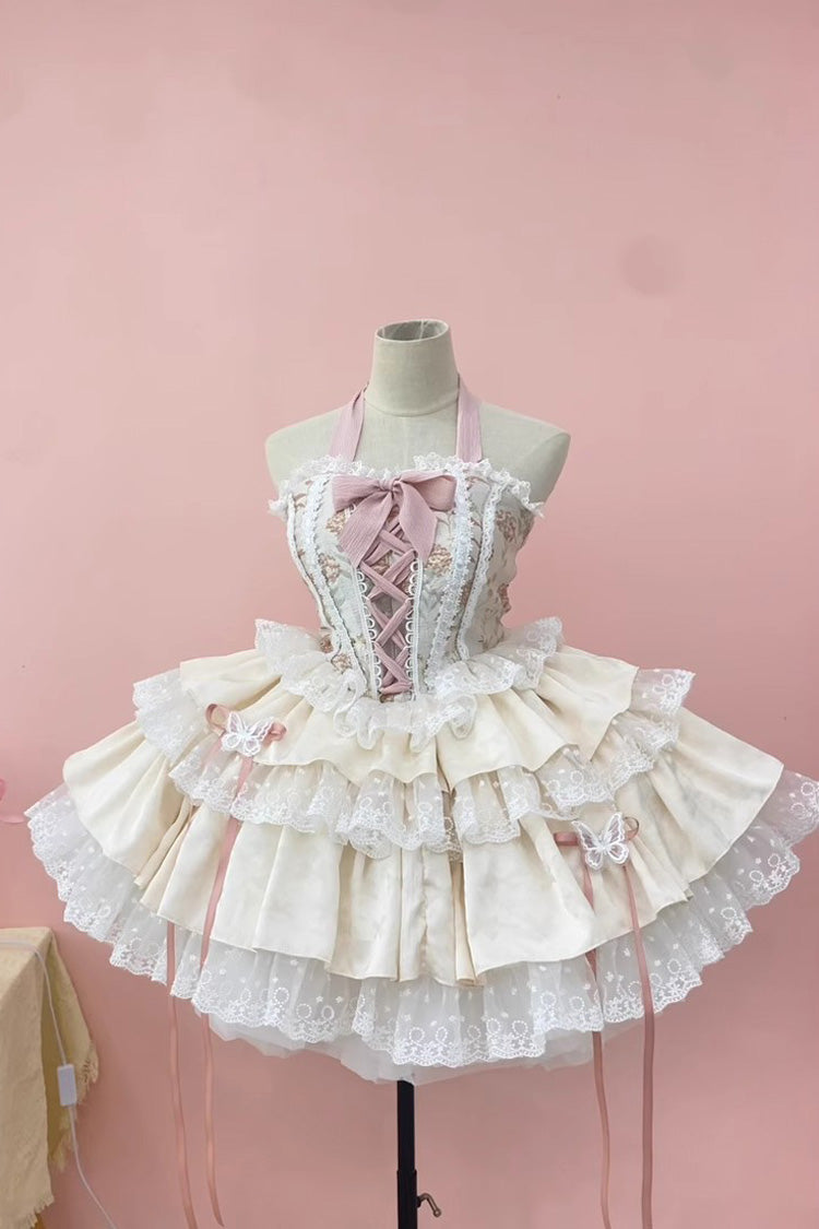 Ballet Style Fishbone Lace Multi-layer Ruffle Bowknot Sweet Lolita Jsk Skirt Set 2 Colors - Product - 6
