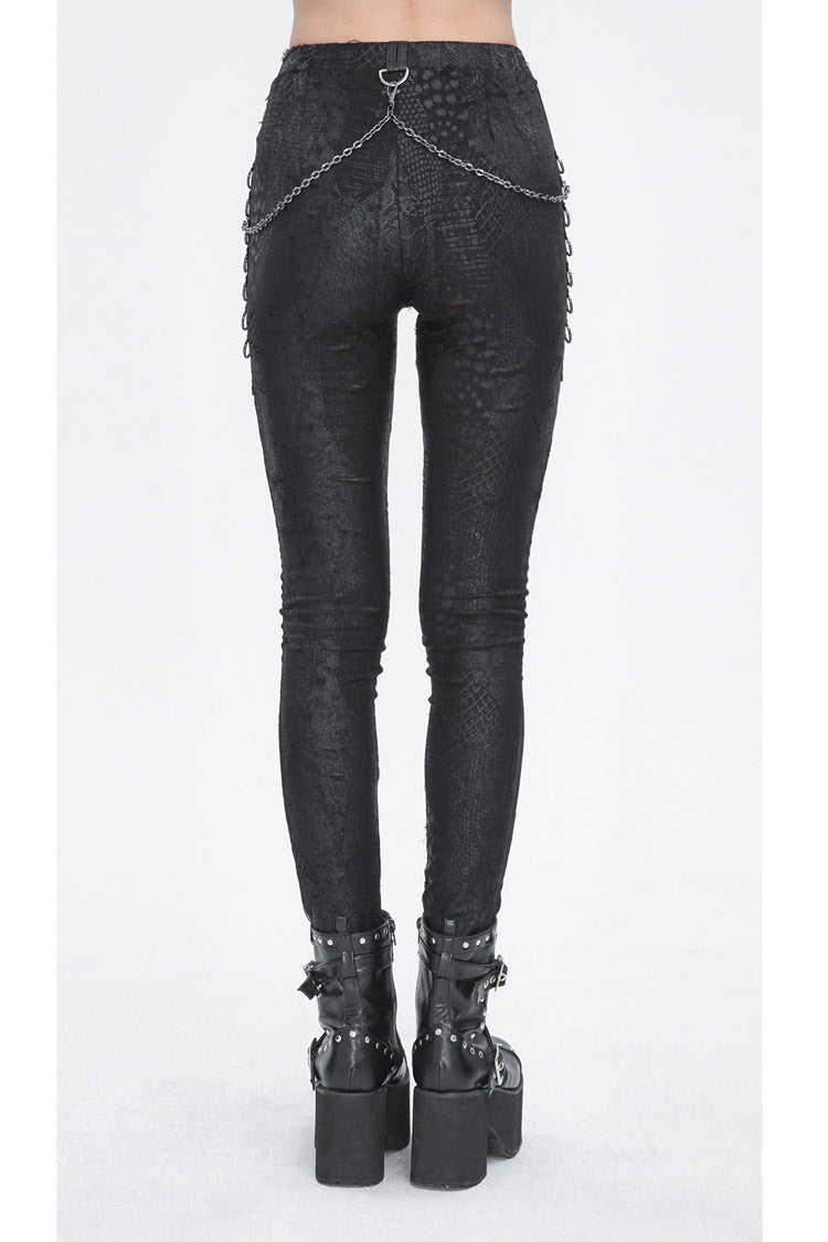 Black Jacquard Print Stitching Lace Women's Punk Pants - Product - 6