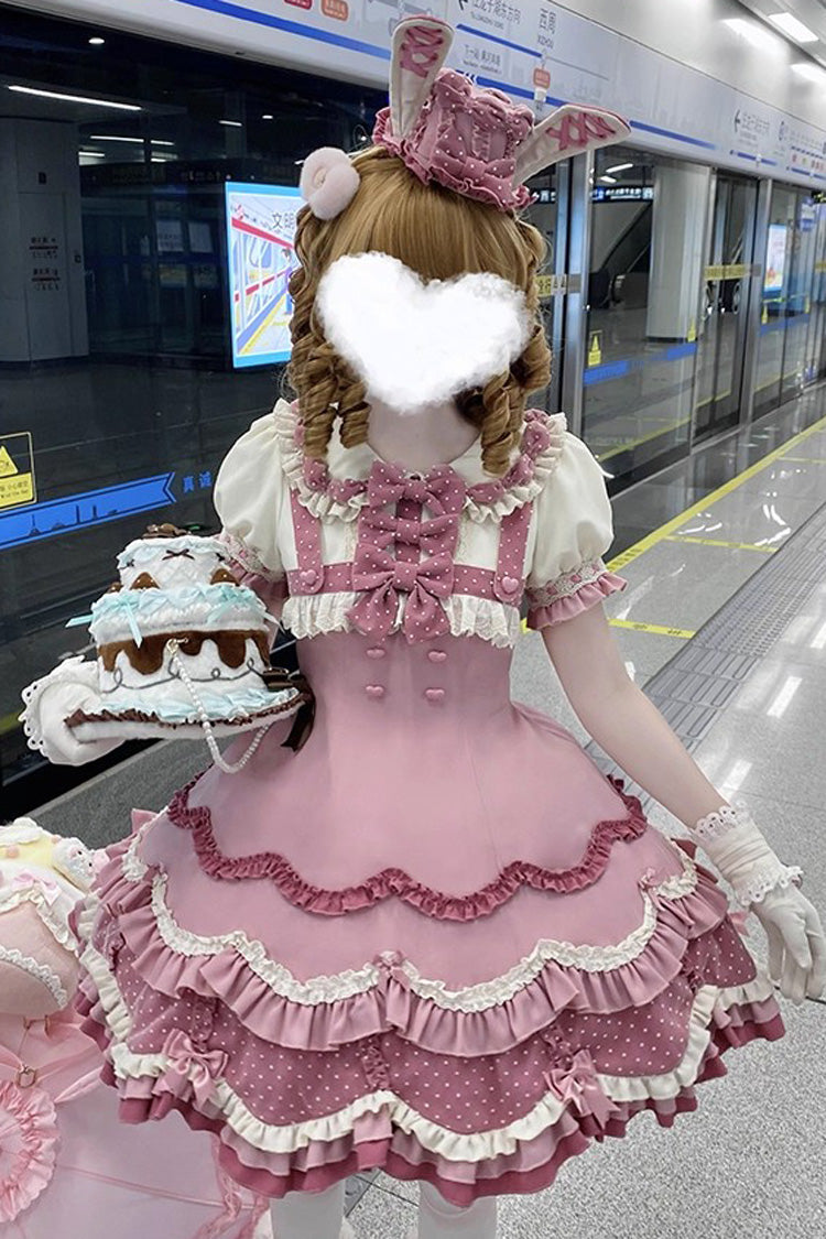 Pink [Bunny Parfait] Short Sleeves Multi-Layered Ruffle Bowknot Sweet Lolita Dress - Product - 7