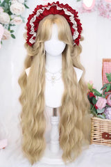 Gold Curtain Bangs Long Curls Hair Versatile Sweet Lolita Wig - Gold - 1