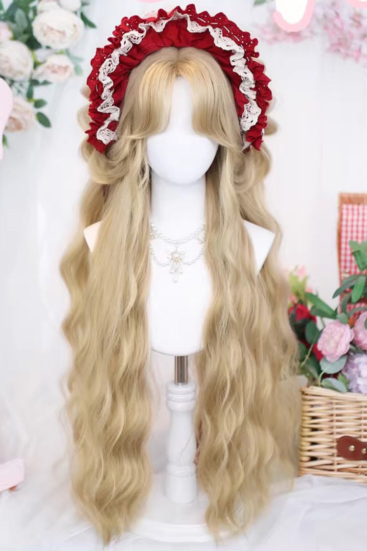 Gold Curtain Bangs Long Curls Hair Versatile Sweet Lolita Wig - Gold - 1