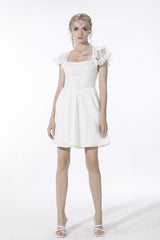 White Layered Lace Square Collar Strappy Women's Gothic Mini Graduation Dress - Product - 8