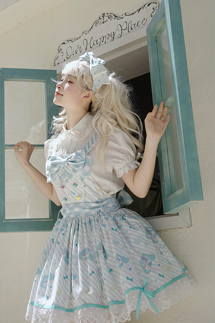 Blue [Hatsune Miku] Sleeveless Print Bowknot Lace Sweet Lolita Strap Jumper Dress - Product - 3