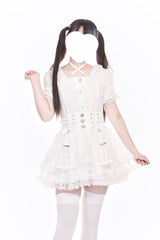 [Love Hanabi] Triple-Layered Bowknot Lace-Up Organza Sweet Jirai Kei Japanese Skirt 3 Colors - White - 4