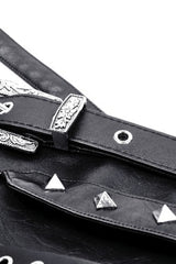 Black Lace-Up Studded Buckled Women's Punk PU Underbust Corset - Product - 14