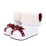 White Round Toe Bowknot Plus Velvet Sweet Lolita Boots - White - 2
