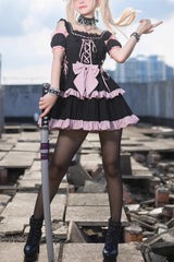 Black/Pink Sleeveless Multi-layer Ruffle Bowknot Sweet Hunt Lolita Jsk Dress - Black/Pink - 1