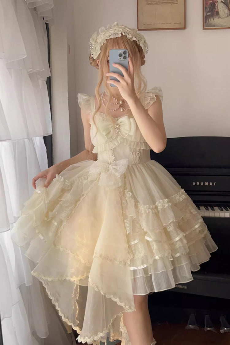 Apricot Solid Color Multi-layer Ruffle Hanayome Sweet Lolita Jsk Dress - Apricot - 1