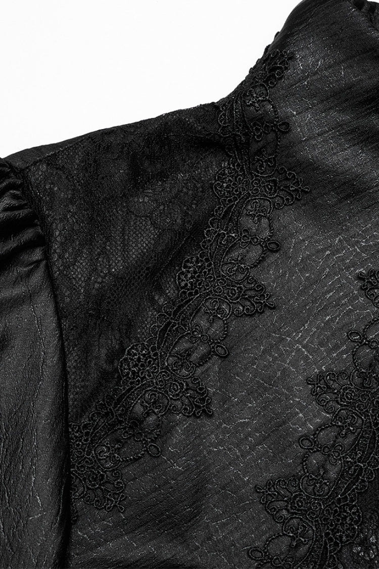 Black Long Puff Sleeves Spliced Lace Men's Gothic Shirt - Product - 6