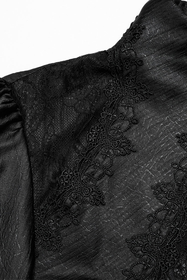 Black Long Puff Sleeves Spliced Lace Men's Gothic Shirt - Product - 6