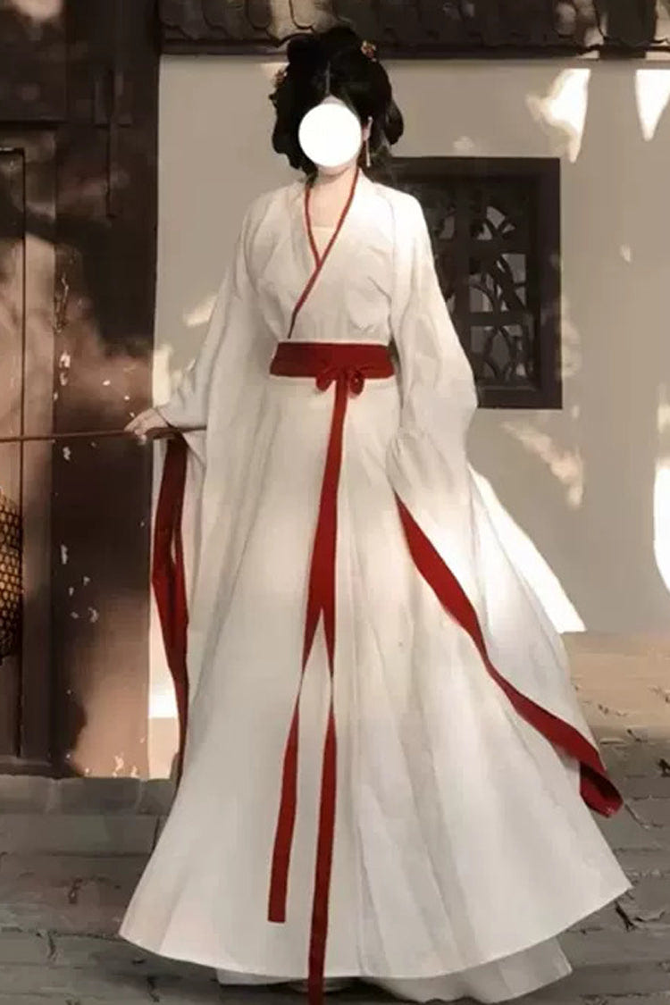White High Waisted Women's Daily Sweet Hanfu Dress - White - 1