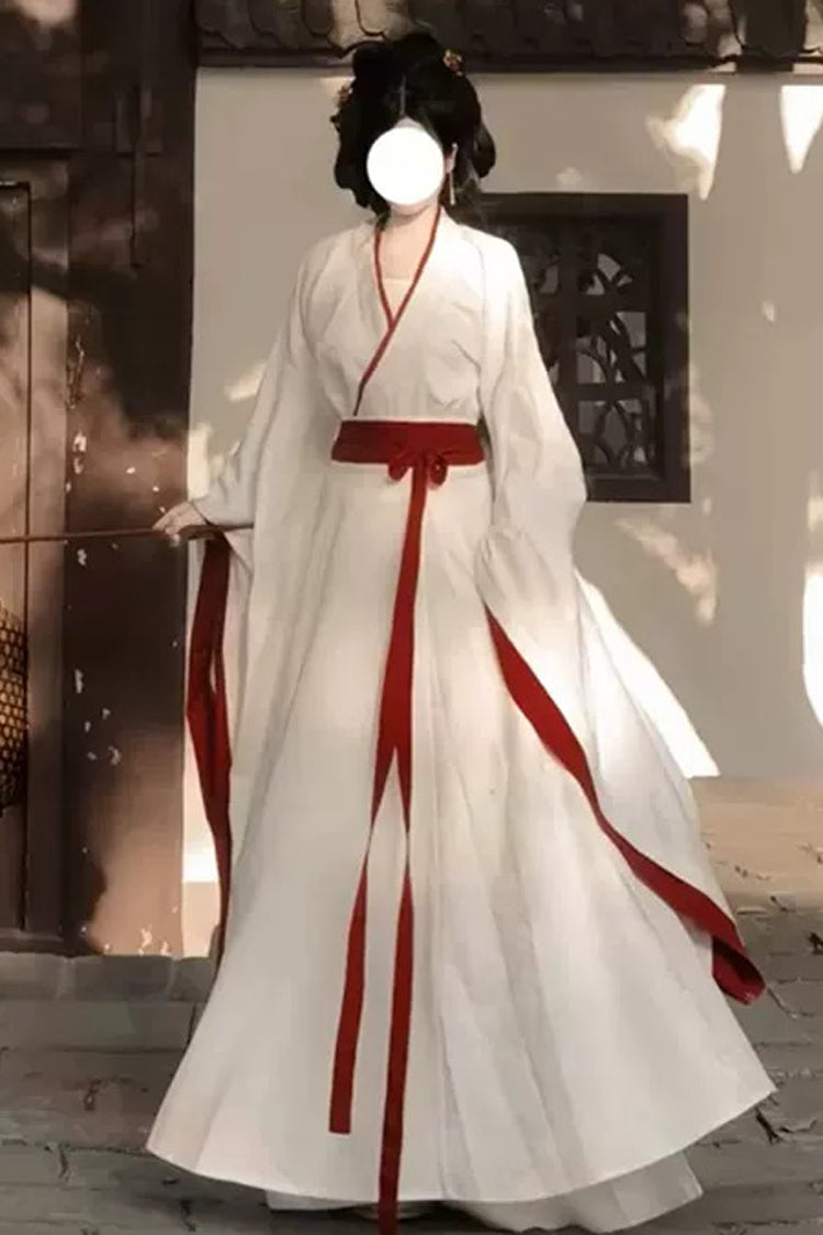 White High Waisted Women's Daily Sweet Hanfu Dress - White - 1