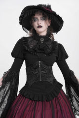 Black Batwing Beaded Lace-Up Zipper Women's Underbust Corset - Black - 1