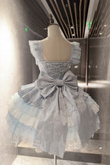 Blue [Misty Mountain Veil] Sleeveless Multi-Layered Ruffled Bow Lace Sweet Princess Ballet Lolita Jsk Dress - Product - 6