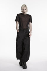 Black Round Collar Short Sleeves Sheer Men's Punk Shirt - Product - 6