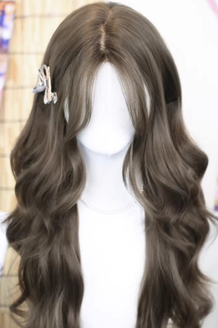Hazelnut Ash Curtain Bangs Fluffy Soft Curls Sweet Lolita Long Wig - Product - 2