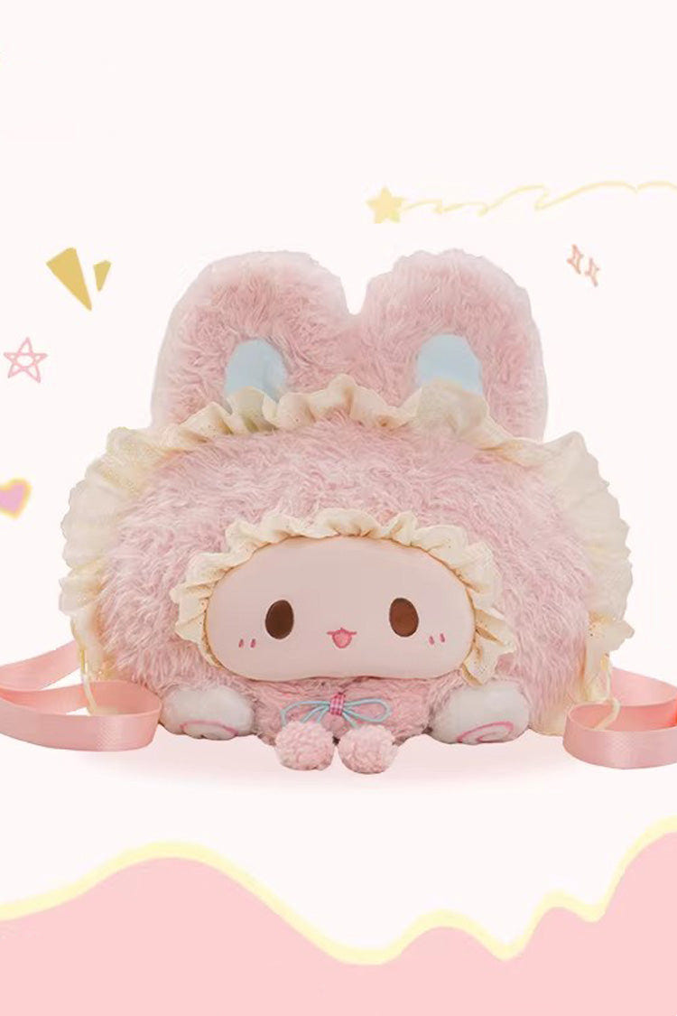 Pink Rabbit Ruffled Plush Toy Sweet Lolita Backpack - Product - 2