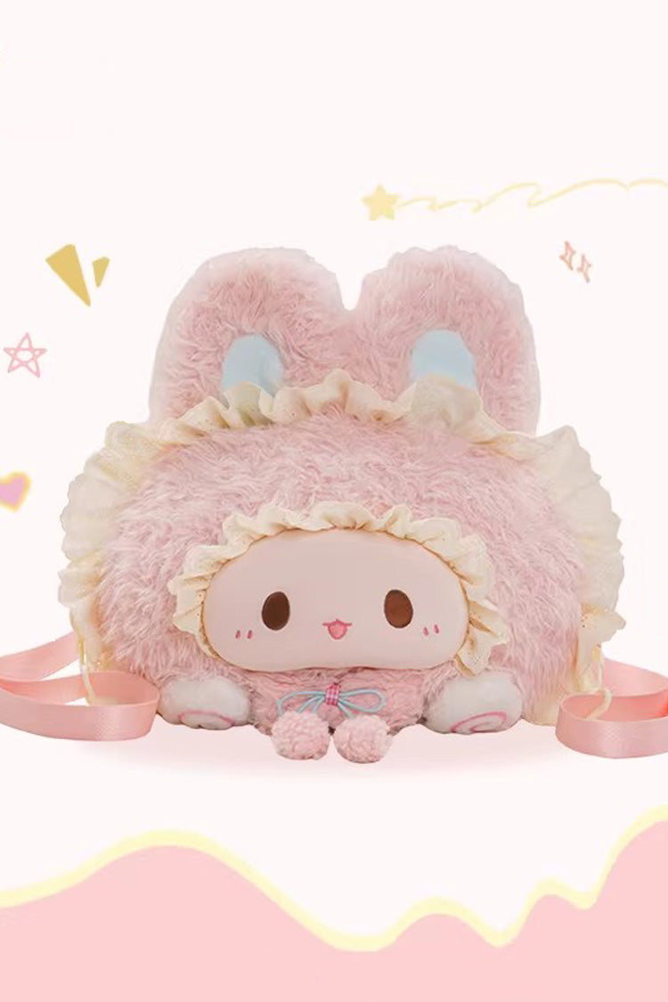 Pink Rabbit Ruffled Plush Toy Sweet Lolita Backpack - Product - 2