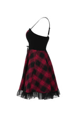 Lattice Plaid Stitching Binding Women's Steam Punk Strap Dress - Product - 10