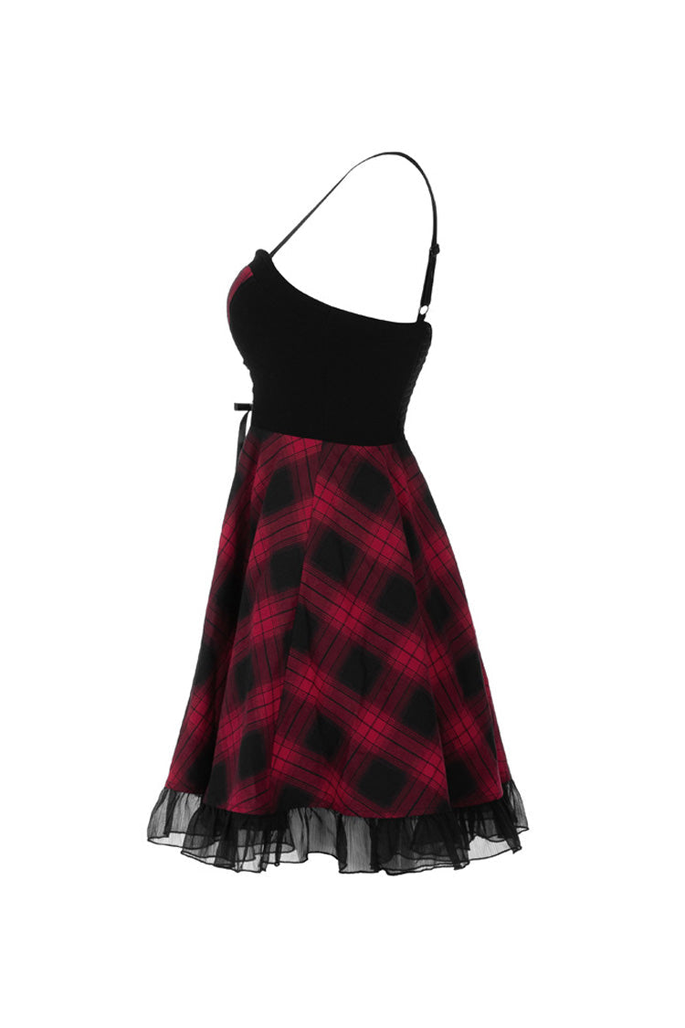Lattice Plaid Stitching Binding Women's Steam Punk Strap Dress - Product - 10
