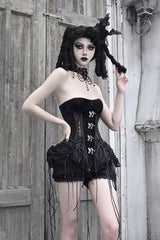 Black [Hell Alice] Hollow Lace-Up Fishbone Gothic Lolita Dress Corset - Product - 11