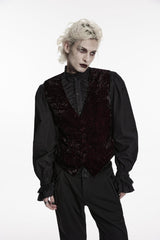 Black/Red V Collar Printed Slim Buckled Men's Gothic Retro Velvet Vest - Product - 8