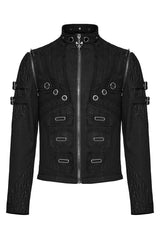 Black Stand Collar Detachable Versatile Men's Punk Coat - Product - 8