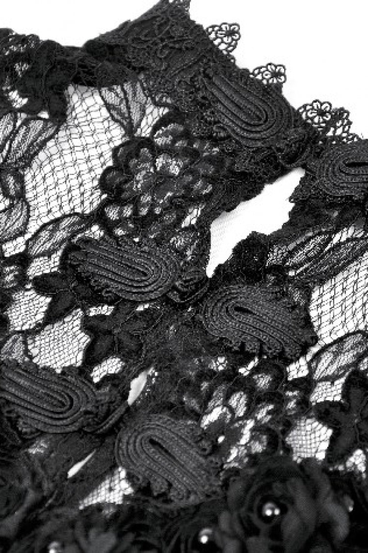 Black Sleeveless Ruffled Lace Spliced Mesh Women's Gothic Cape - Product - 16