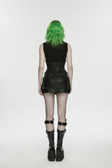 Black Lace-Up Slim Fit Studded Zippered Chain-Decorated Women's Punk Luxurious Cool Underbust Corset - Product - 4