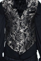 Black/Silver Jacquard Printed Button Men's Gothic Vest - Product - 9