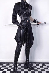 Black Slim Single-Layer Thin Ouji Gothic Lolita Leather Pants - Product - 2