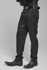 Black Printed Lace-Up Buckled Zippered Men's Gothic Pants - Product - 7