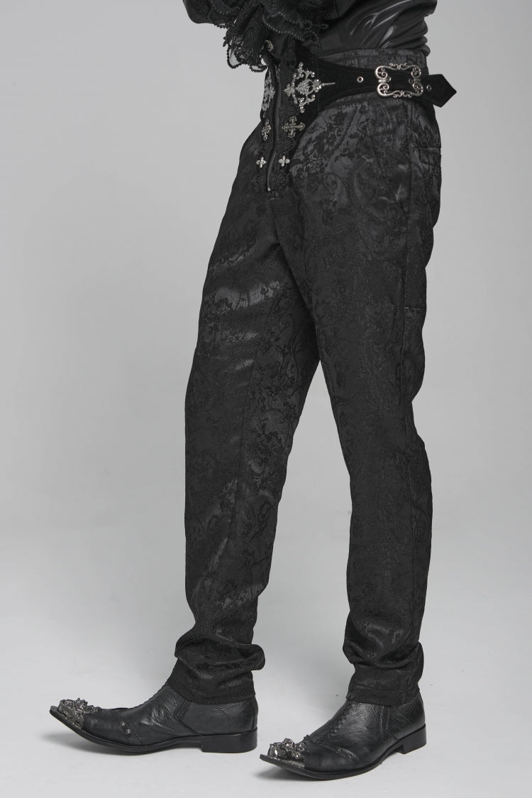 Black Printed Lace-Up Buckled Zippered Men's Gothic Pants - Product - 7