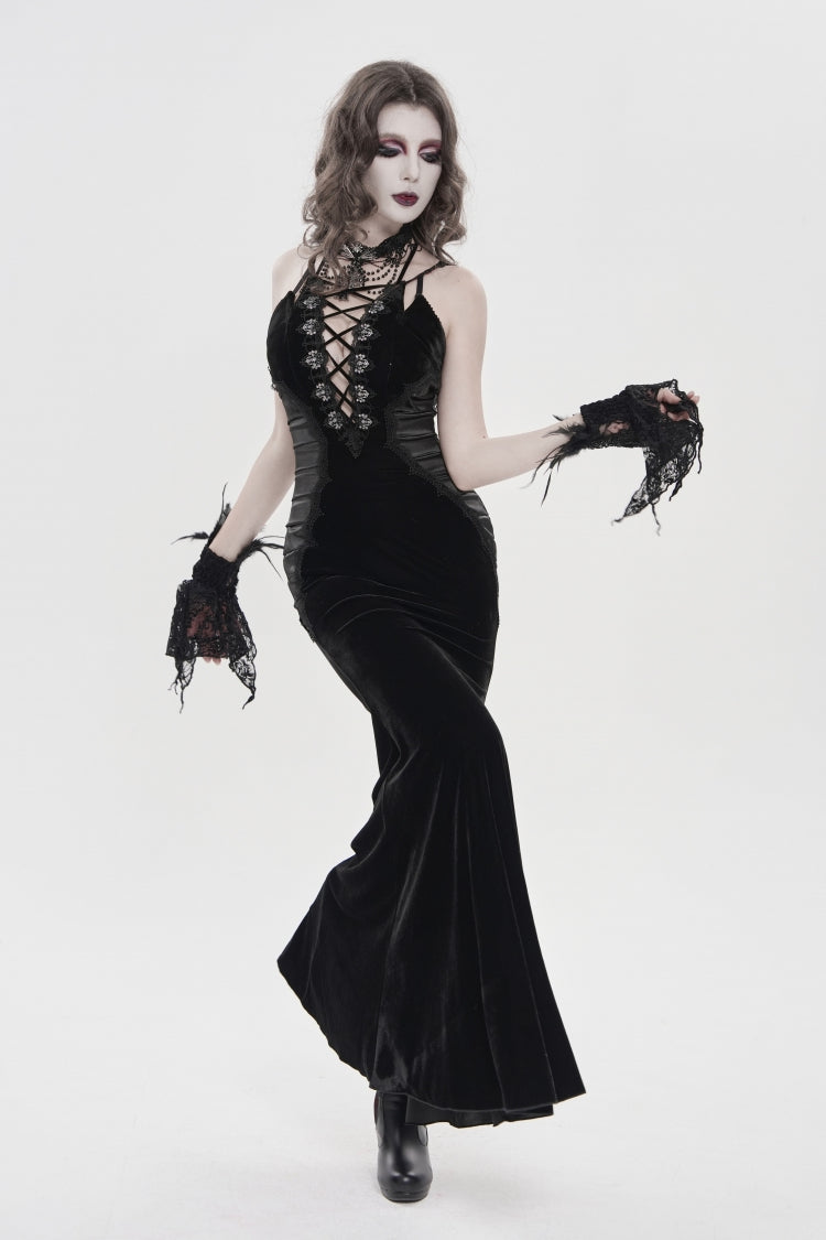 Black Off Shoulder Sleeveless Hanayome Spliced Lace-Up Slim Pleated Women's Gothic Jsk Dress - Product - 8