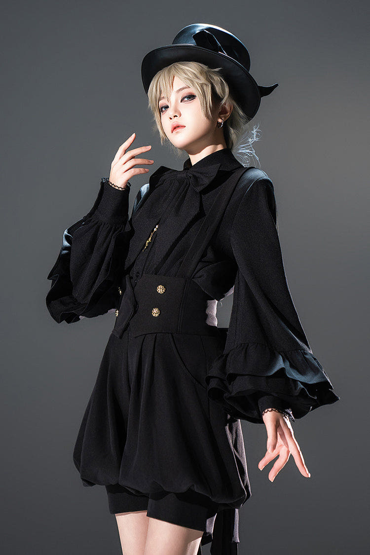 Black Long Sleeves Vintage Elegant Prince Ouji Fashion Lolita Blouse - Black - 1