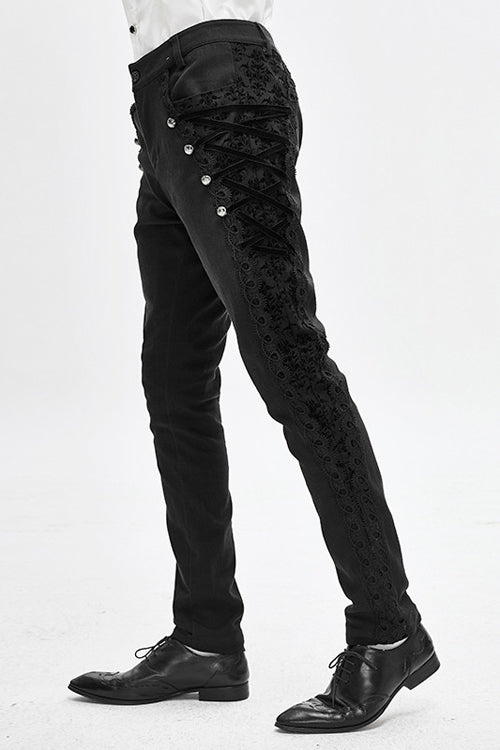 Black Punk Gothic With Side Bottons And Side Flocking Wedding Mens Pants - Product - 2