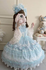 Blue [Sugar Heart Knot] Multi-Layered Ruffled Bow Lace Sweet Lolita Jsk Dress - Product - 3