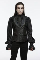 Black Sleeveless Buckle-up Ruffle Men's Gothic Vest - Black - 1