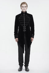 Black Stand Collar Lace Splice Swallow Tailed Men's Gothic Coat - Product - 4