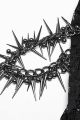 Black Embroidery Split Lace Women's Gothic Skirt with Studded Chain - Product - 7