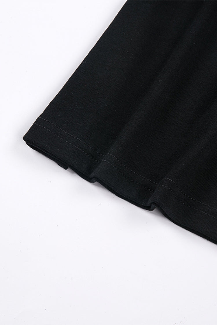 Black Off Shoulder Straps Short Sleeves Cut-Out Women's T-Shirt - Product - 18